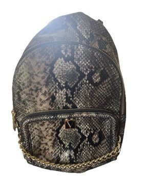 Enzo Angiolini Snake Print Backpack Chain Accent Zip Closure Gold-Tone Hardware